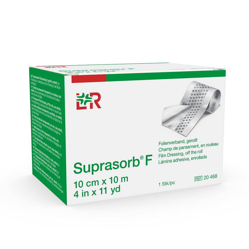 Suprasorb F Roll, ince ve esnek yapısıyla cildi dış etkenlerden koruyan, şeffaf poliüretan film pansumandır. Suya, kirlenmeye ve sürtünmeye karşı güvenilir bariyer oluşturarak hastanın günlük yaşam konforunu artırır. Esnek yapısı sayesinde vücut kıvrımlarına uyum sağlar ve cilt üzerinde hafif, nefes alabilir bir koruma sunar.