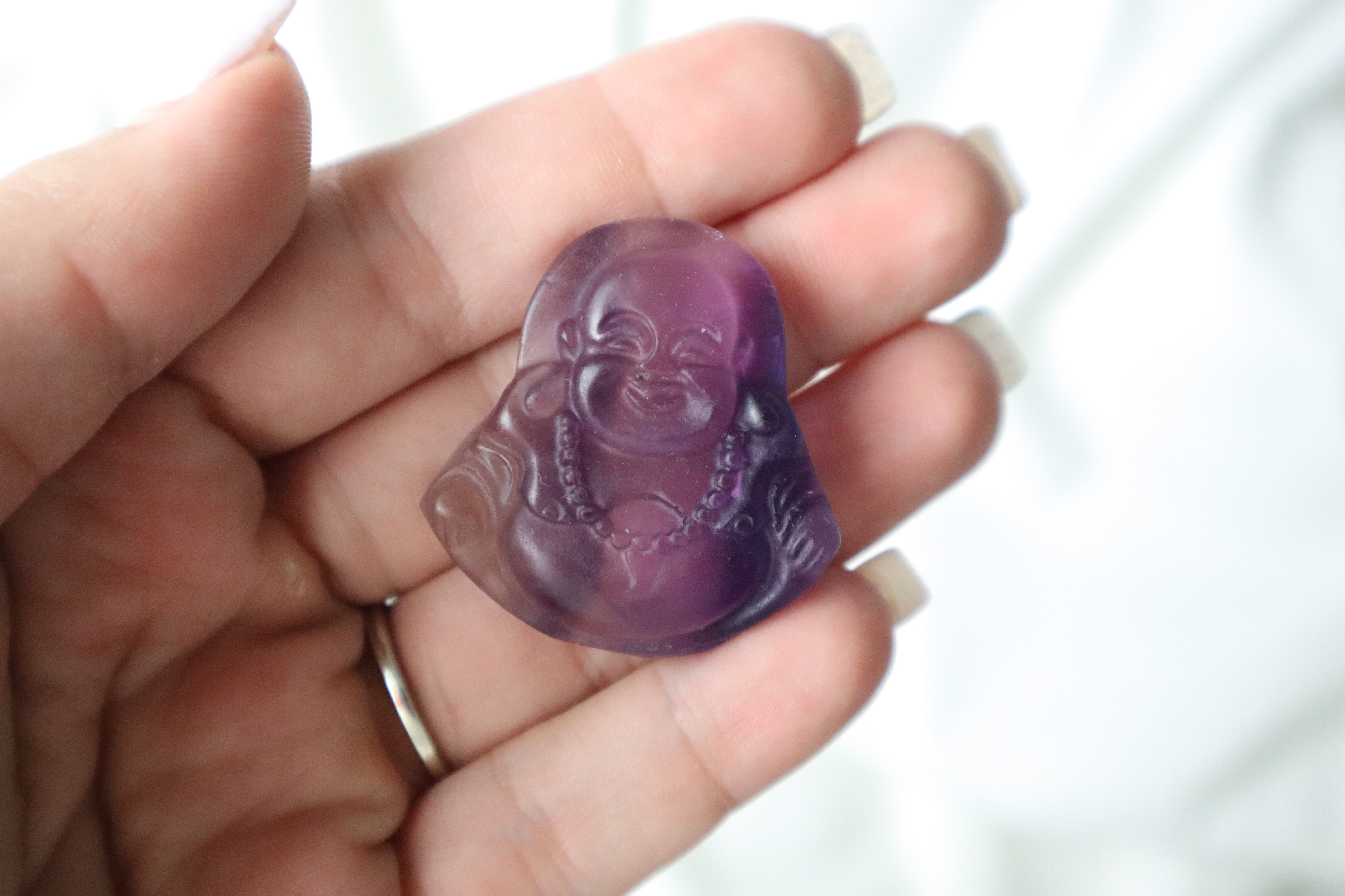 Rainbow Fluorite Hand-Carved Crystal Buddha