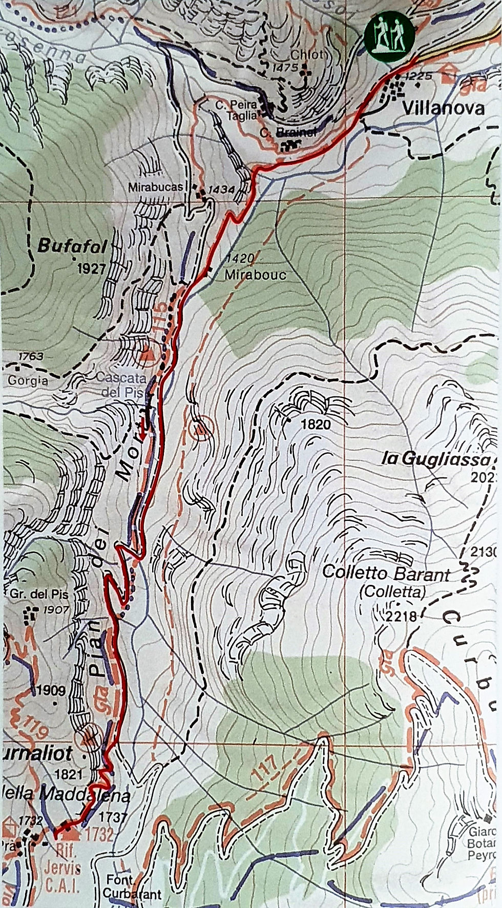 La mappa del percorso (da Villanova al rifugio Jervis)