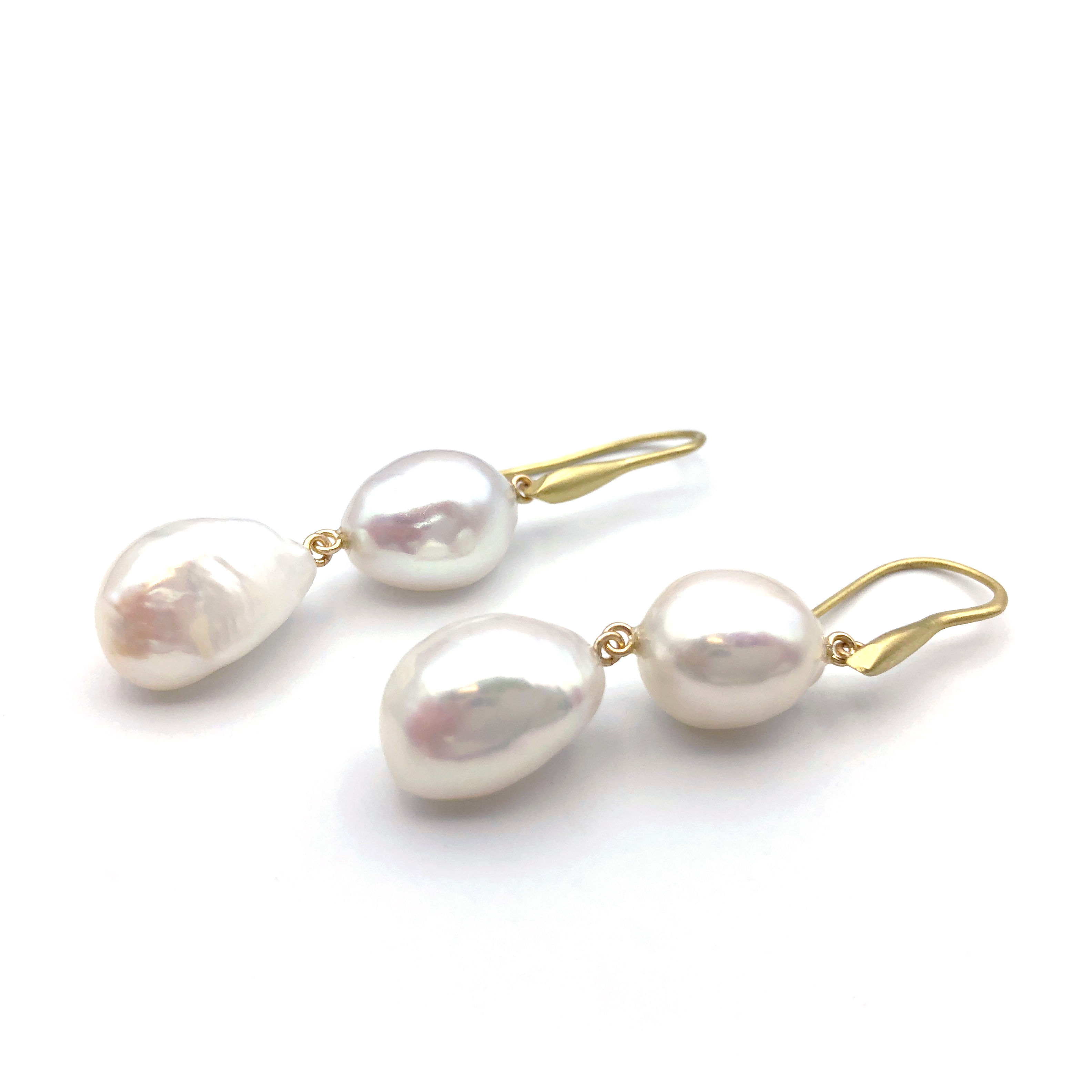Baroque Pearl Double Drop Earrings in 18k Recycled Yellow Gold