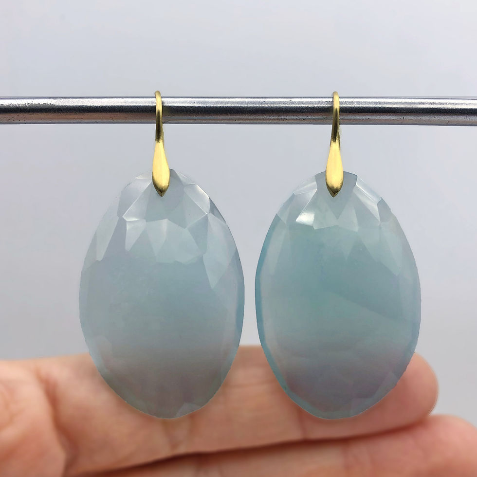 Thumbnail: Teal Rosecut Oval Chalcedony Earrings | 18k Recycled Yellow Gold