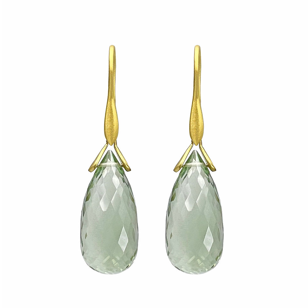 Faceted Prasiolite Briolette Trapeze Earring | 18k Yellow Gold