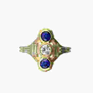 Engagement Ring Redesign by Original Eve Designs in 18k yellow gold, diamonds, and sapphires