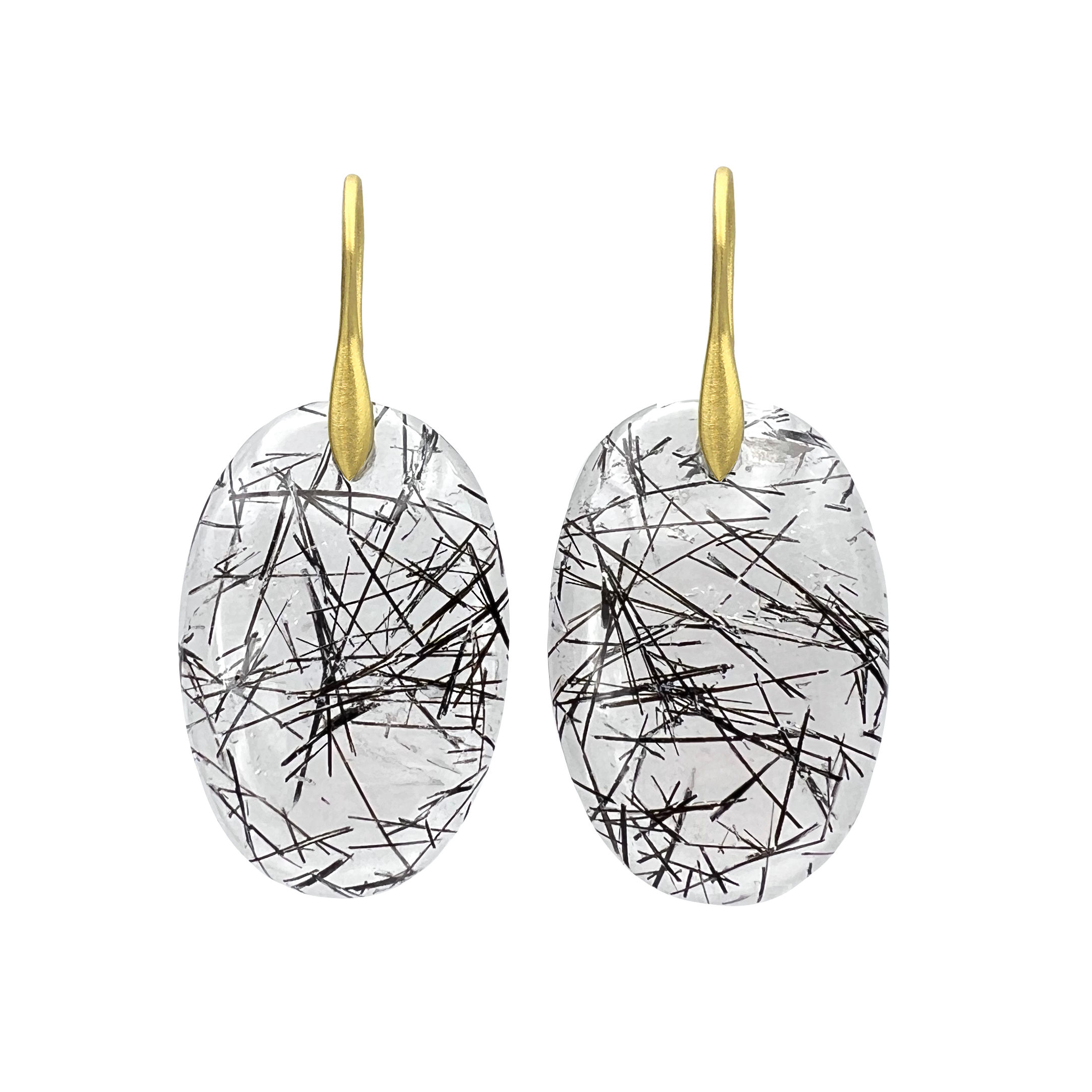 Oval Tourmalinated Quartz Earring | 18k Yellow Gold