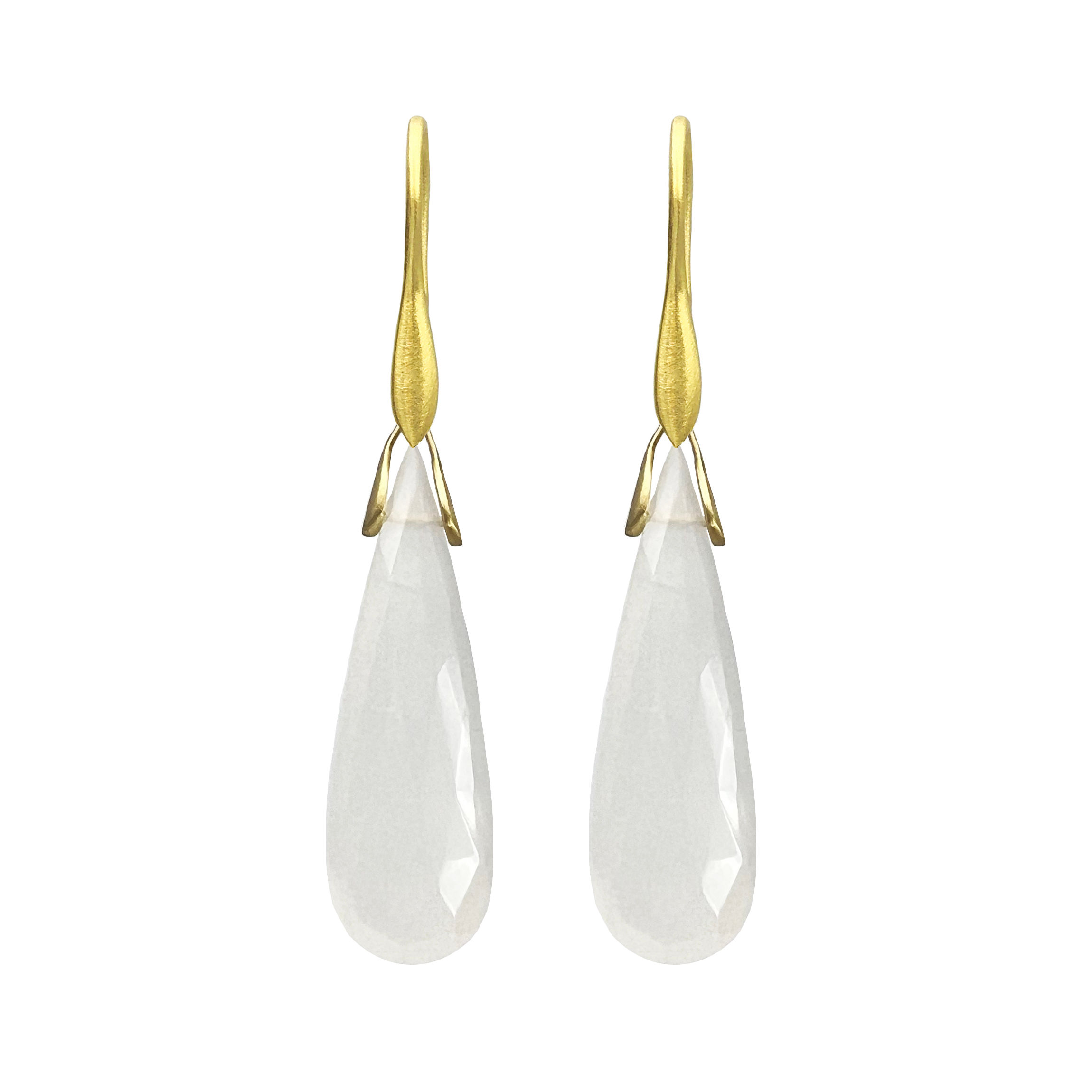 White Moonstone Trapeze Earrings | 18k Yellow Gold