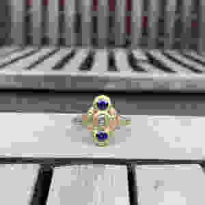 Engagement Ring Redesign by Original Eve Designs in 18k yellow gold, diamonds, and sapphires
