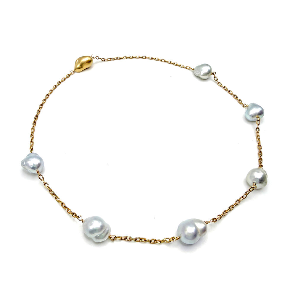 Thumbnail: Baroque Akoya Pearl Station Necklace 18kyg