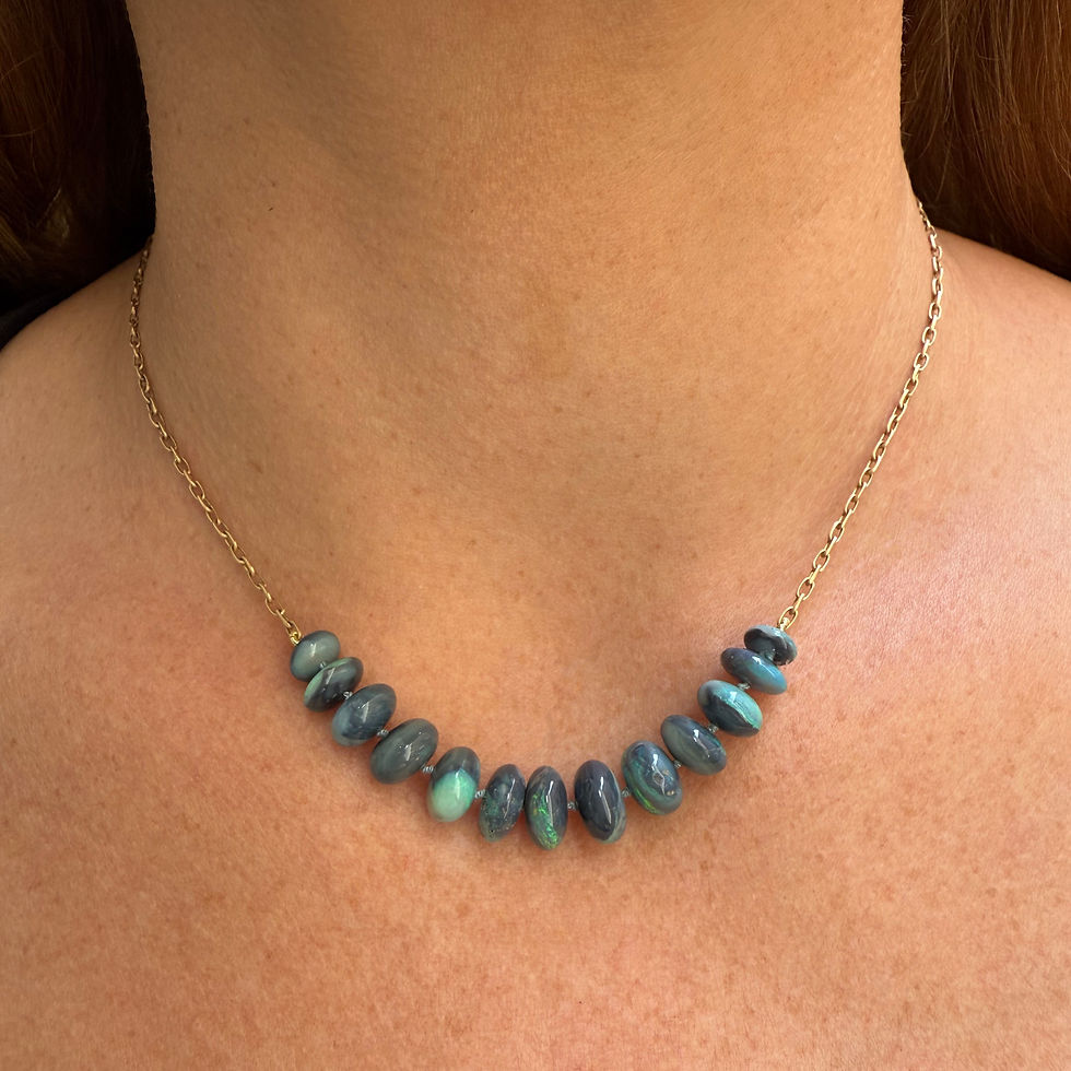 Blue Australian Opal Bib Necklace in 18k yellow gold