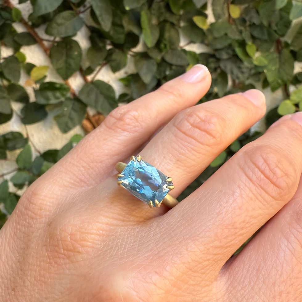 Thumbnail: Cushion Cut Aquamarine Aqueduct Ring in 18k yellow gold