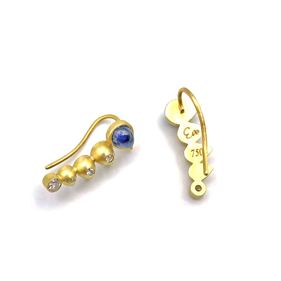 Thumbnail: Heirloom Sapphire and Diamond Ear Crawlers in 18k Recycled Yellow Gold, Custom Jewelry Redesign