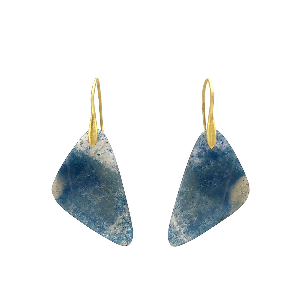 Paraiba Tourmaline in Quartz Triangle Earrings in 18k Recycled Yellow Gold