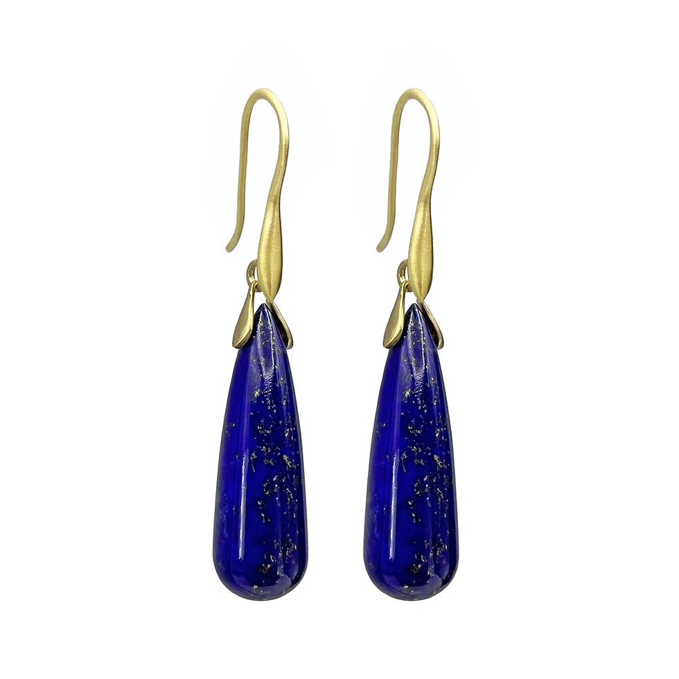 Thumbnail: Lapis Smooth Briolette Trapeze Earrings | 18k Recycled Yellow Gold