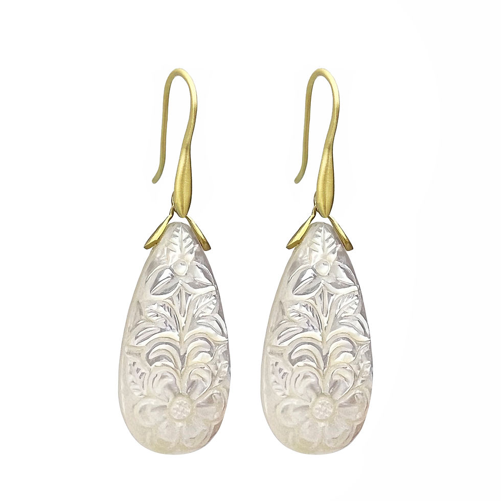 Carved Mother-of-Pearl Pear Trapeze Earrings | 18k Recycled Gold