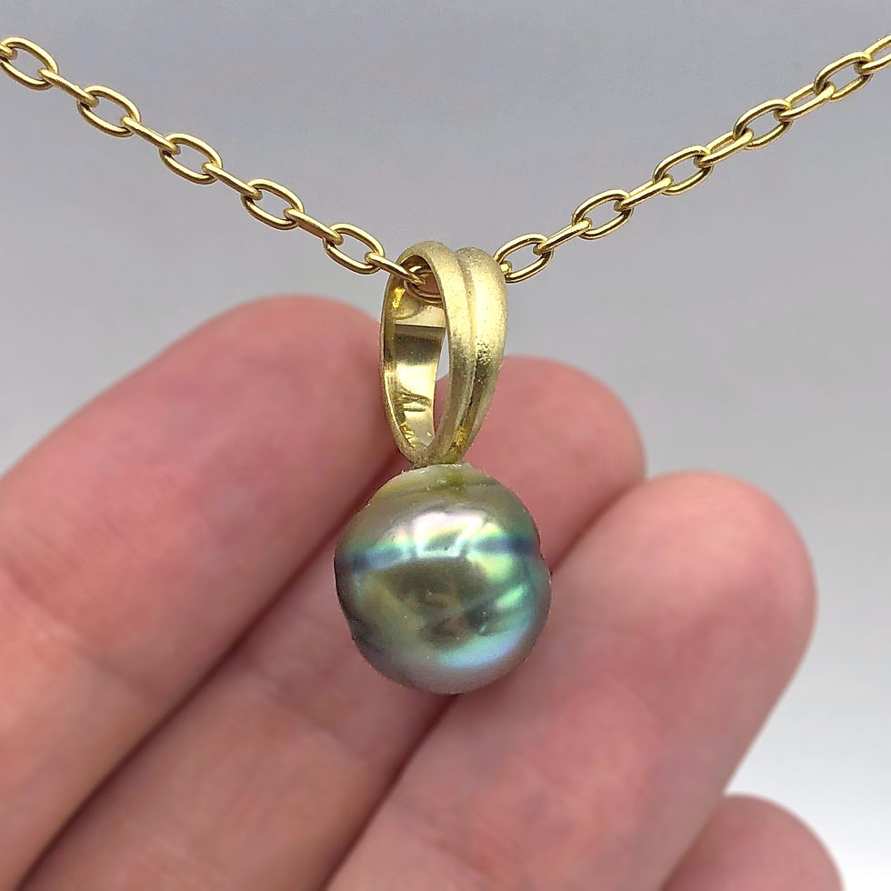 Green Baroque Tahitian Pearl Ring Pendant | 18k Recycled Yellow Gold