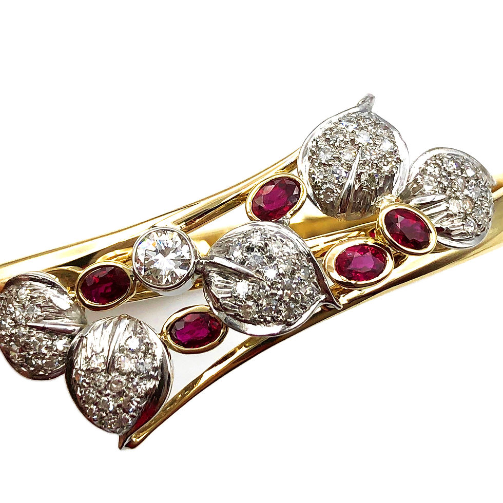 Diamond and Ruby Cuff Bracelet Using Heirloom Diamond Pavé Leaves and Diamond