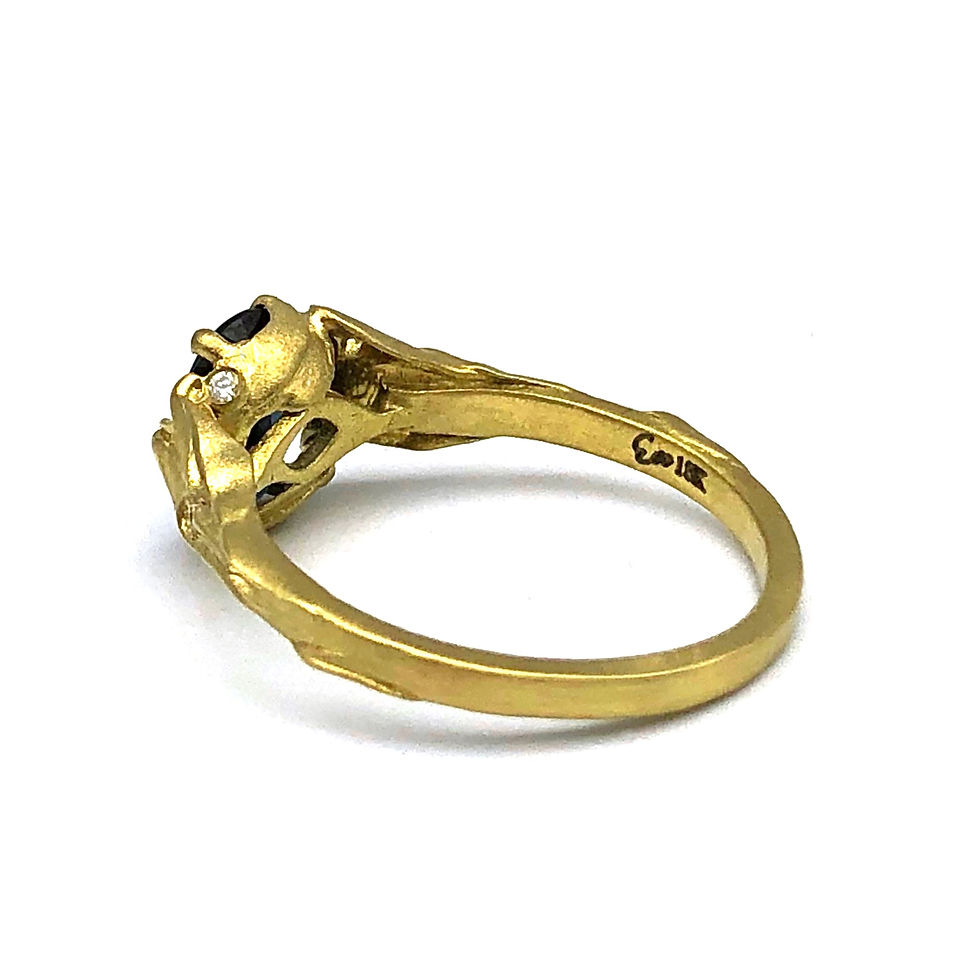 Thumbnail: Bespoke Alexandrite Engagement Ring with Art Nouveau-Inspired Leaf Details in 18k Recycled Yellow Gold