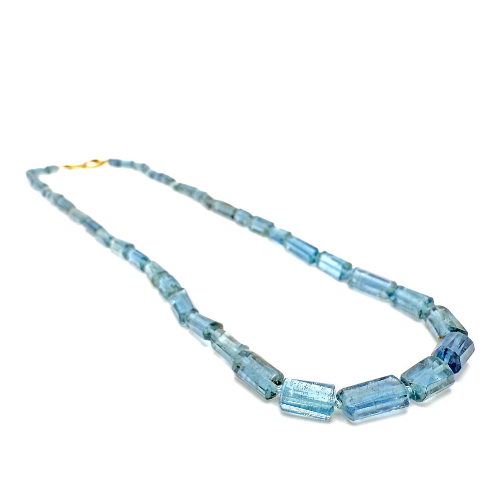 Thumbnail: Skinny Santa Maria Aquamarine Elongated Gem Candy Necklace with 14k Clasp