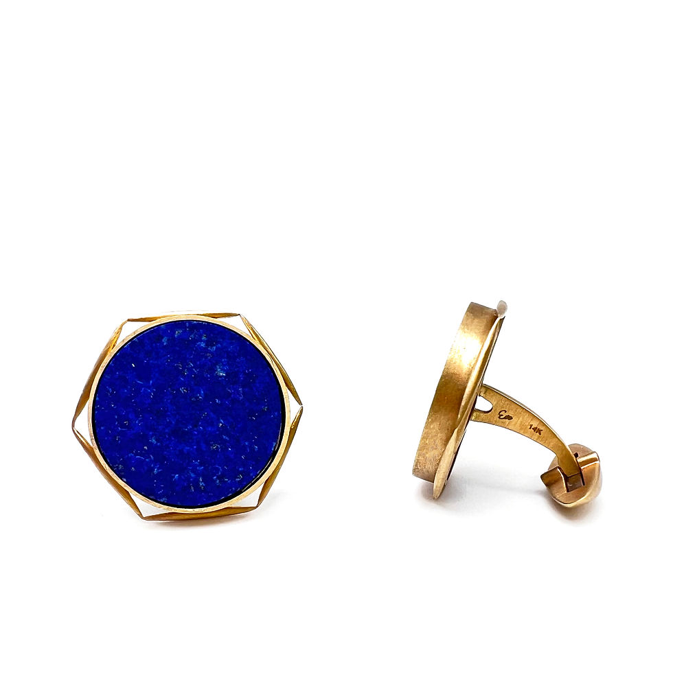 Thumbnail: Lapis Leaf Cufflinks in 14k Yellow Gold