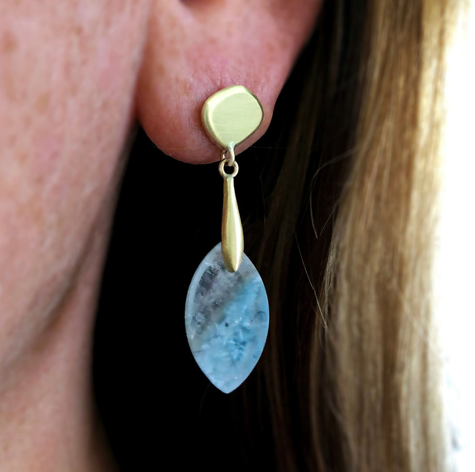 Gilalite Quartz Dangle Earring in 18k Recycled Yellow Gold, Blue and White Earring