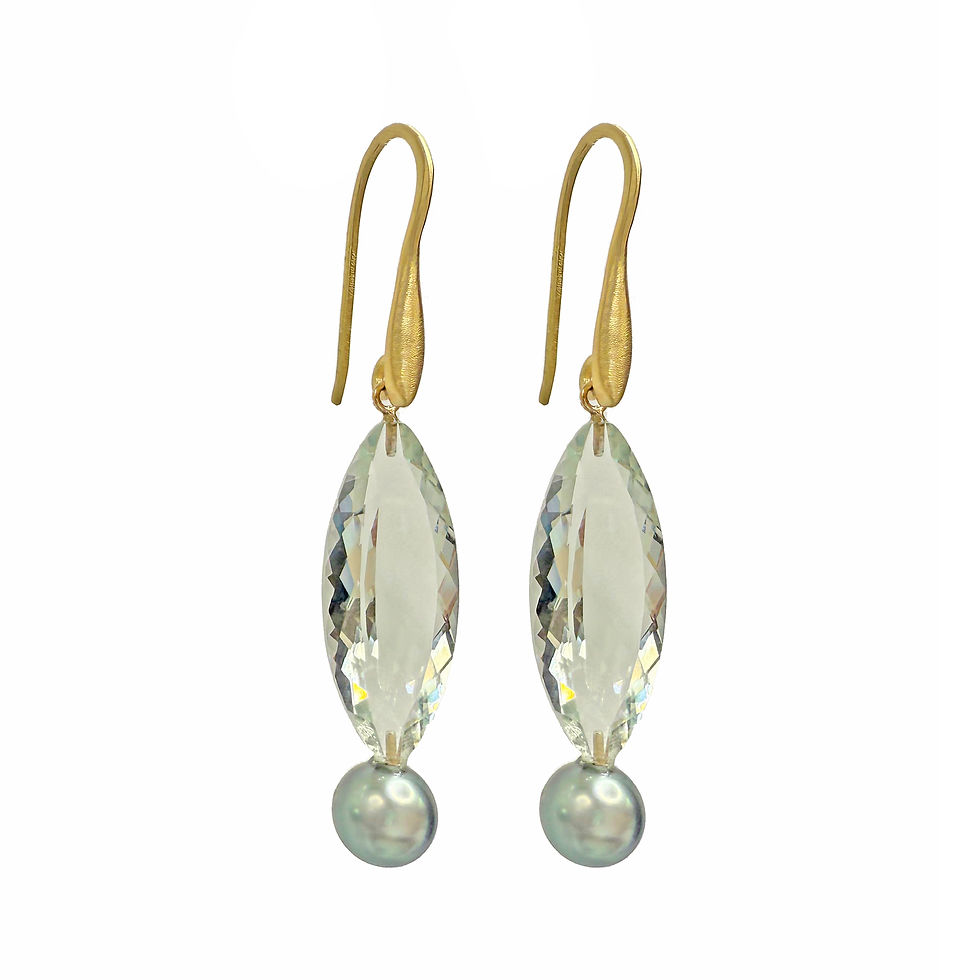 Thumbnail: Prasiolite Marquise and Tahitian Pearl Earring in 18k Yellow Gold