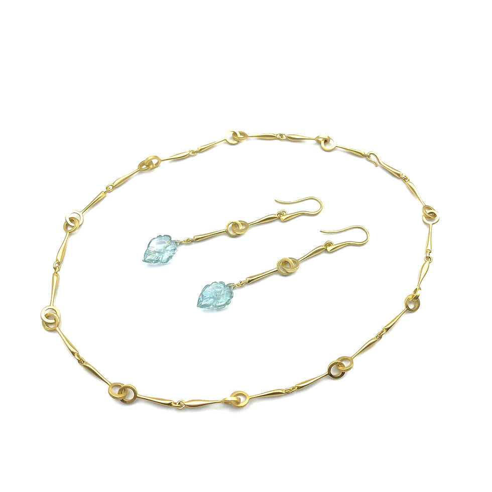 Thumbnail: Aquamarine Carved Gemstone Leaf Shoulder Duster Earrings | 18k Recycled Yellow Gold