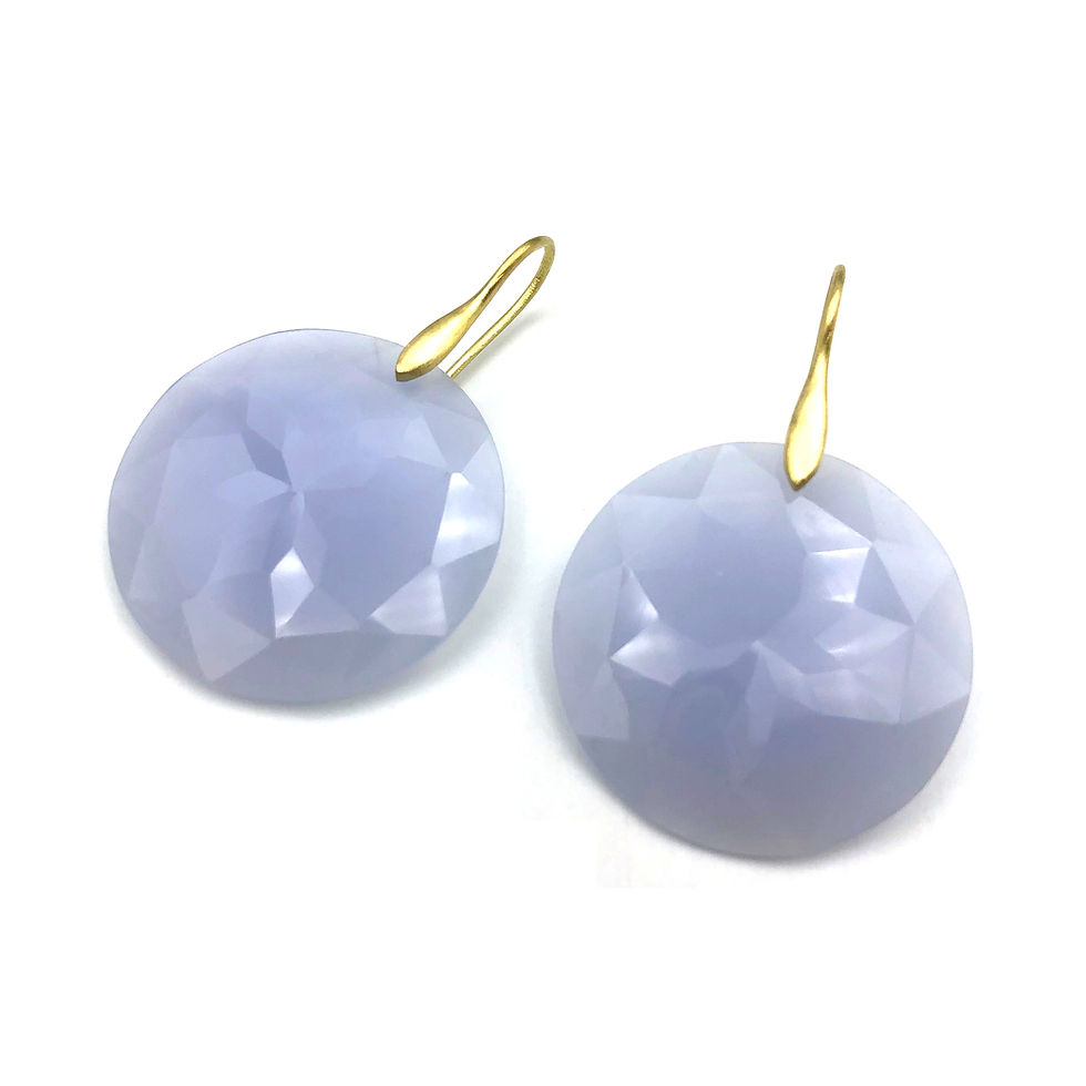 Blue Chalcedony Circle Earrings in 18k Recycled Yellow Gold