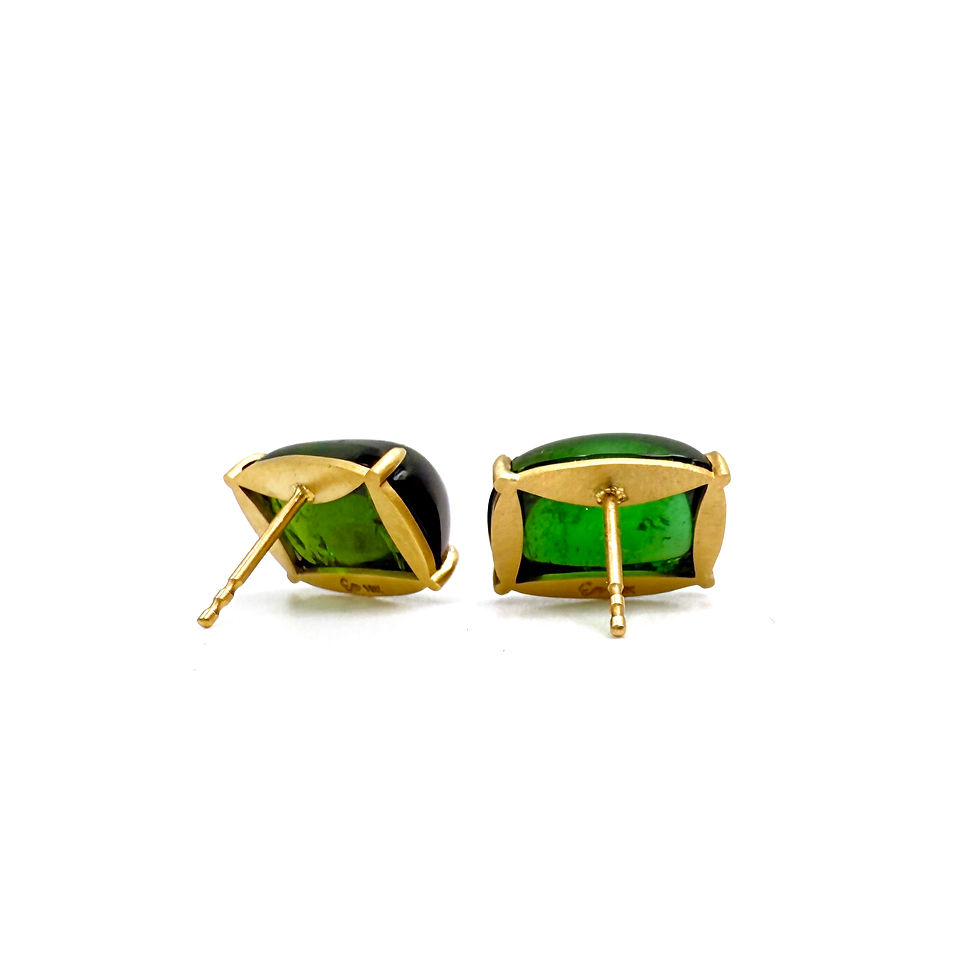 Thumbnail: Green Tourmaline Rectangular Cabochon Earrings in 18kyg
