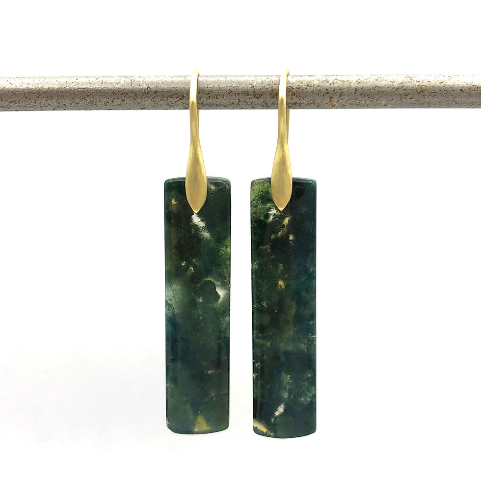 Green Moss Agate Modern Earrings in 18k Recycled Yellow Gold