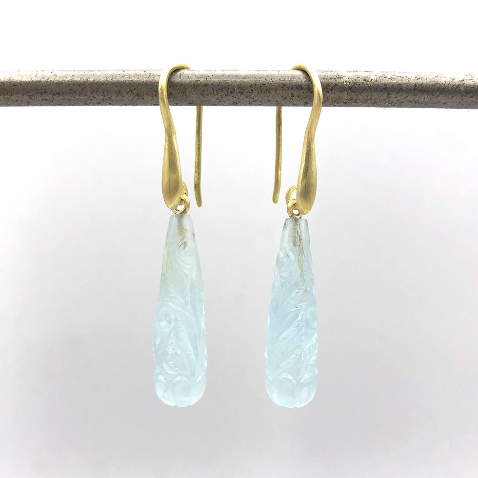 Thumbnail: Aquamarine Carved Briolette Earrings in 18k Recycled Yellow Gold