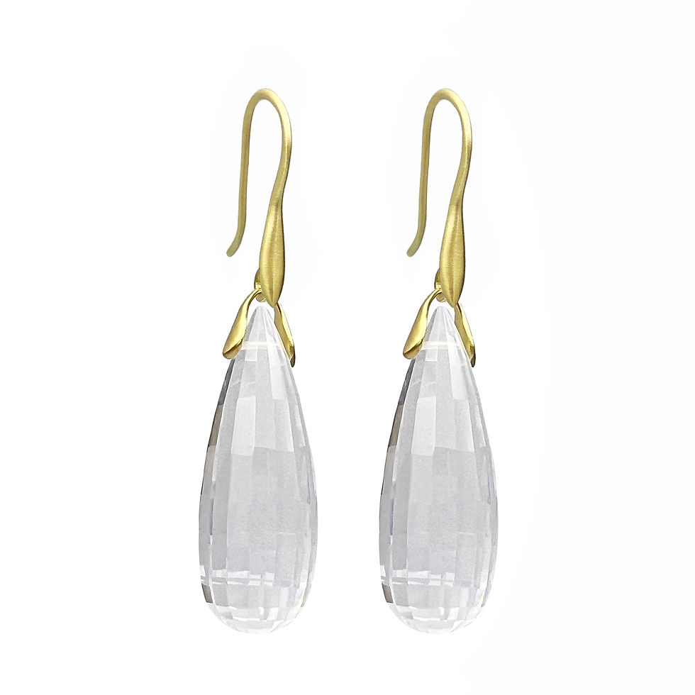 Checkerboard Rock Crystal Briolette Trapeze Earrings in 18k Recycled Yellow Gold