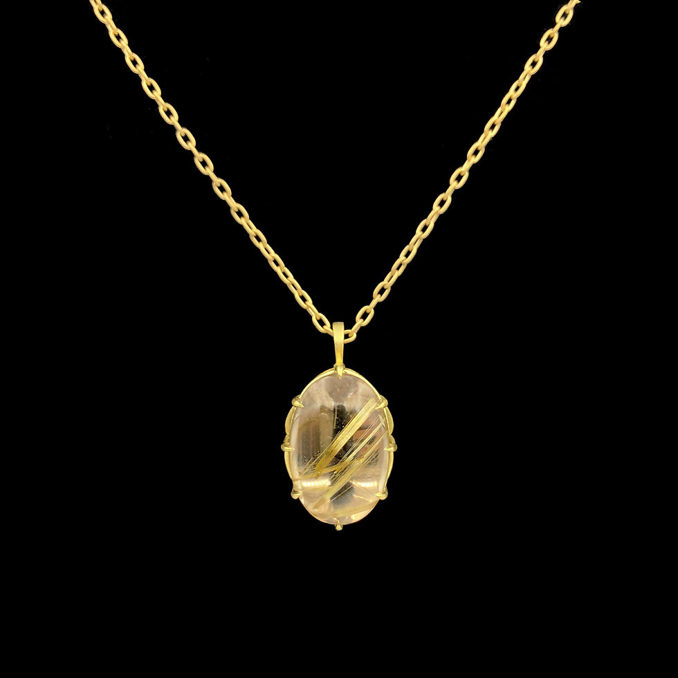 Thumbnail: Oval Cabochon Champagne Rutilated Quartz Pendant | 18k Recycled Yellow Gold