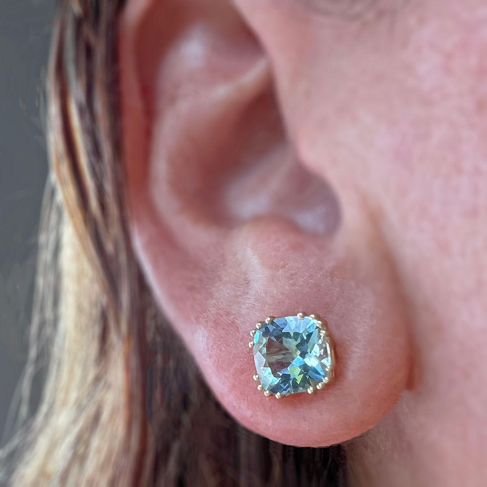 Thumbnail: Aquamarine Cushion Cut Caesarea Studs 18k Yellow Gold