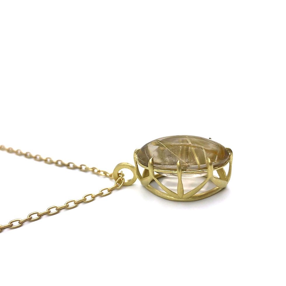 Thumbnail: Oval Cabochon Champagne Rutilated Quartz Pendant | 18k Recycled Yellow Gold