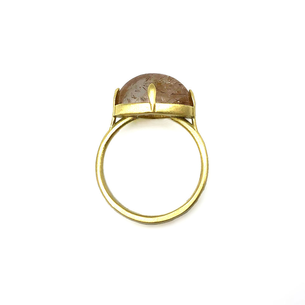 Thumbnail: Cat's Eye Oval Gold Rutilated Quartz Amazon Ring in 18k Recycled Yellow Gold