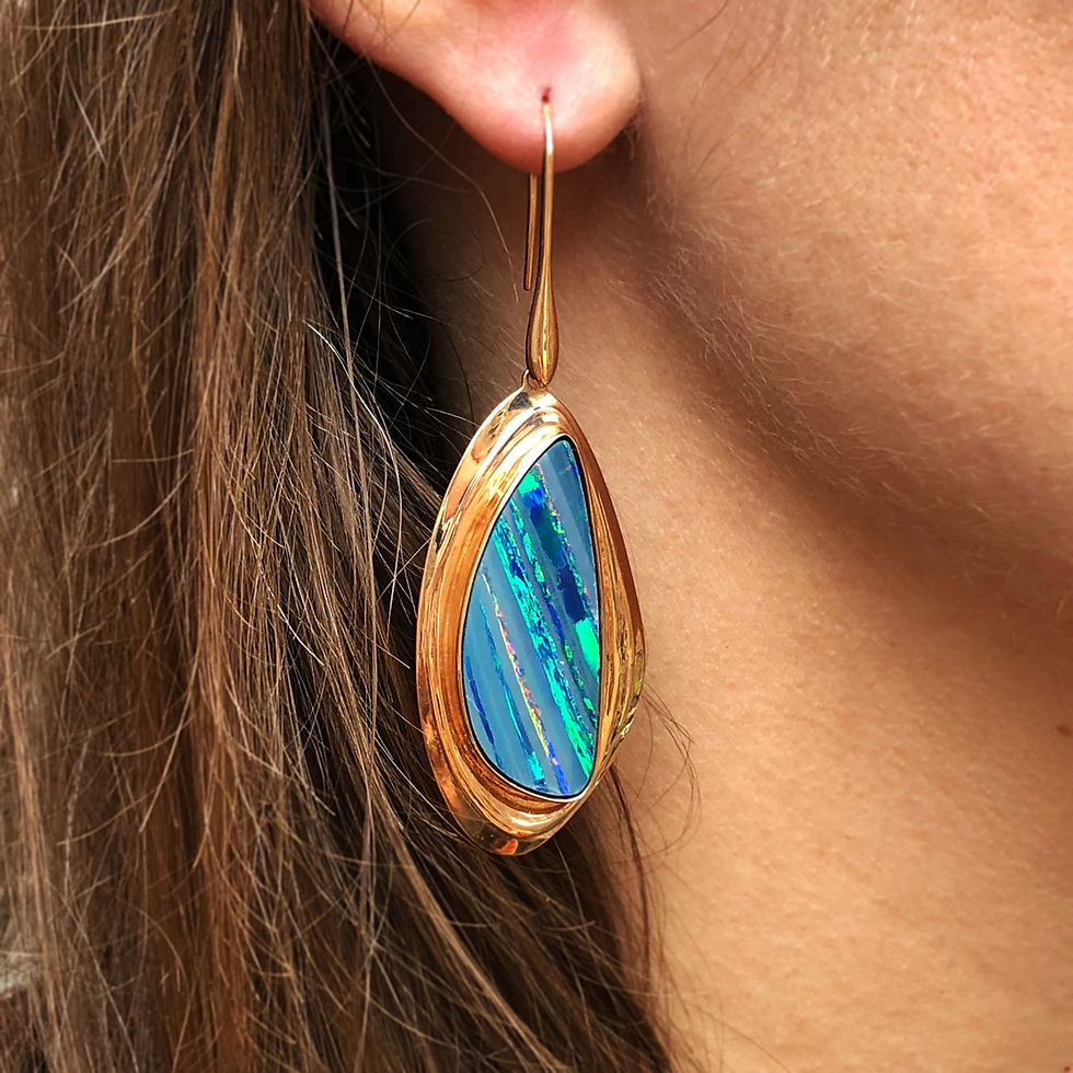 Azores Striped Blue Australian Opal Earrings in 18k Rose Gold
