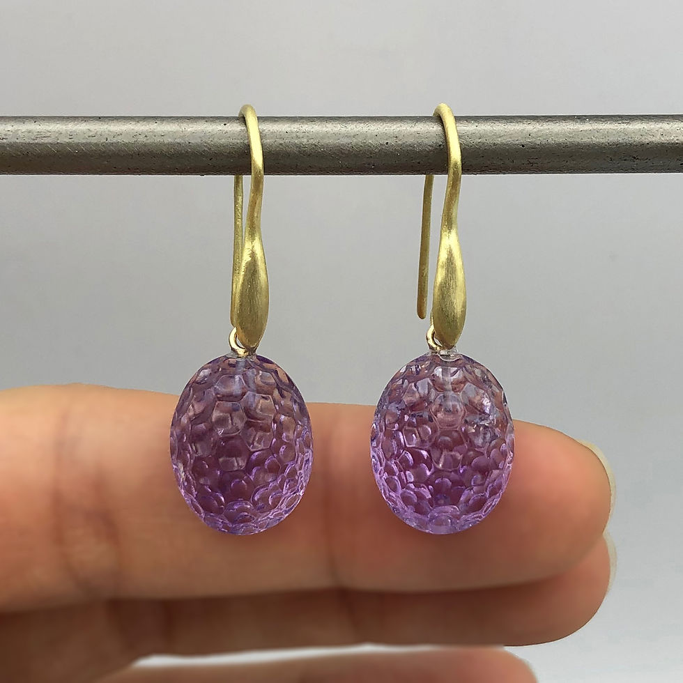 Thumbnail: Carved Amethyst Berry Earrings in 18k Recycled Yellow Gold
