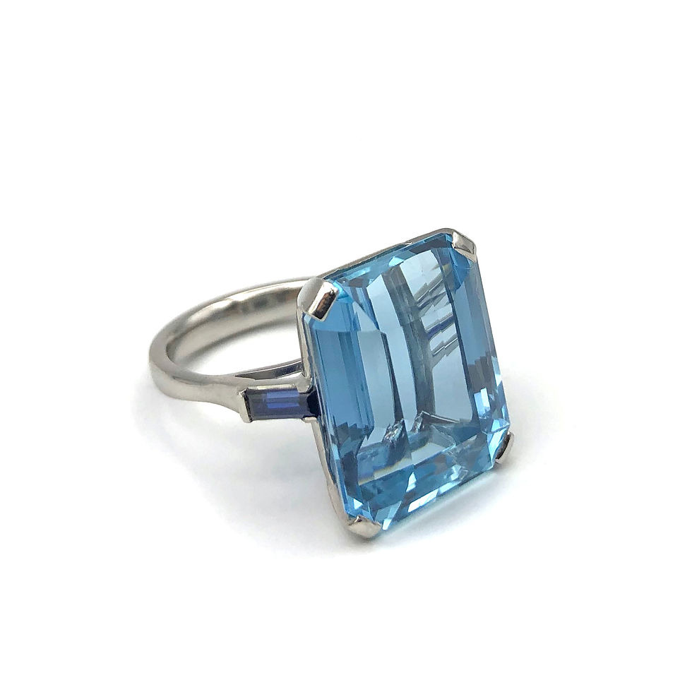 Thumbnail: Heirloom Redesign Aquamarine and Sapphire Ring in Platinum