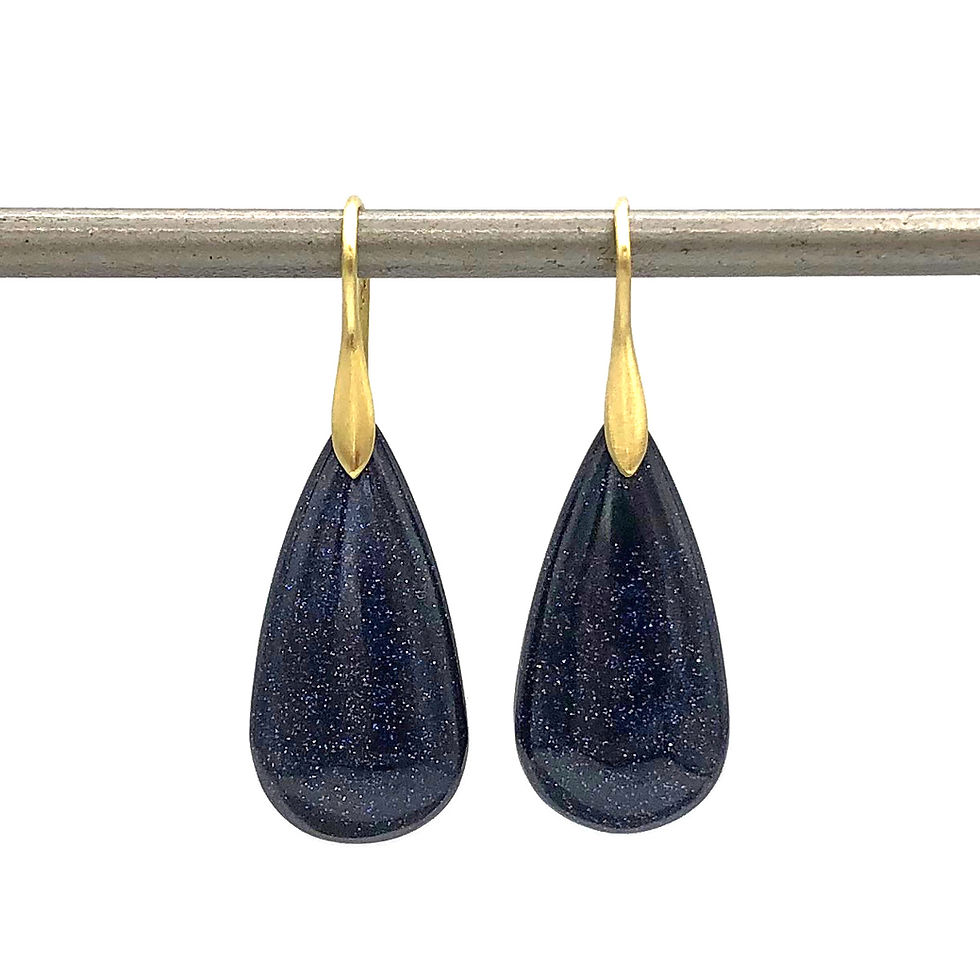 Thumbnail: Blue Goldstone Earrings in 18k Recycled Yellow Gold, Navy Blue Sparkle Earrings