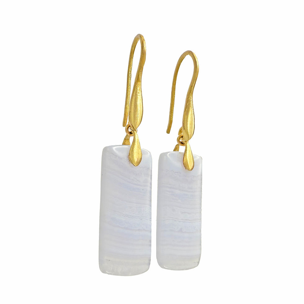 Thumbnail: Blue Lace Agate Rectangular Dancing Earrings in 18kyg