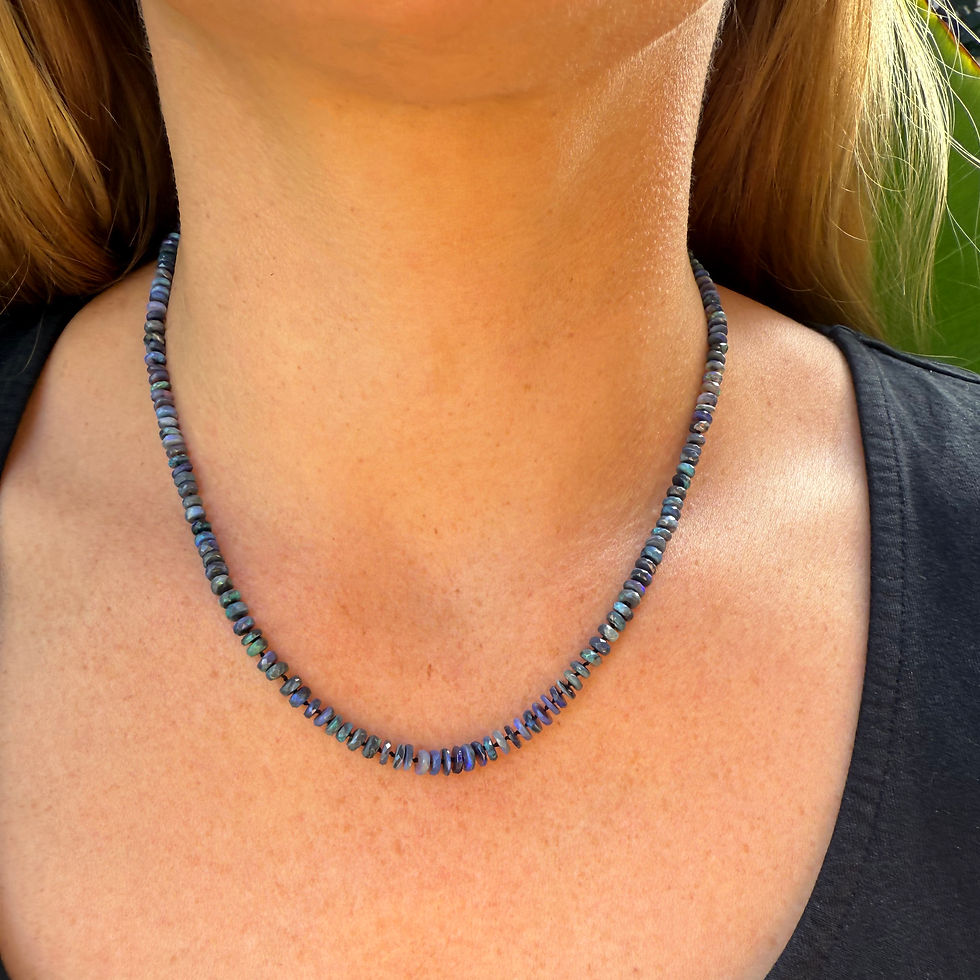 Skinny Blue Australian Opal Necklace with 14k Yellow Gold Clasp
