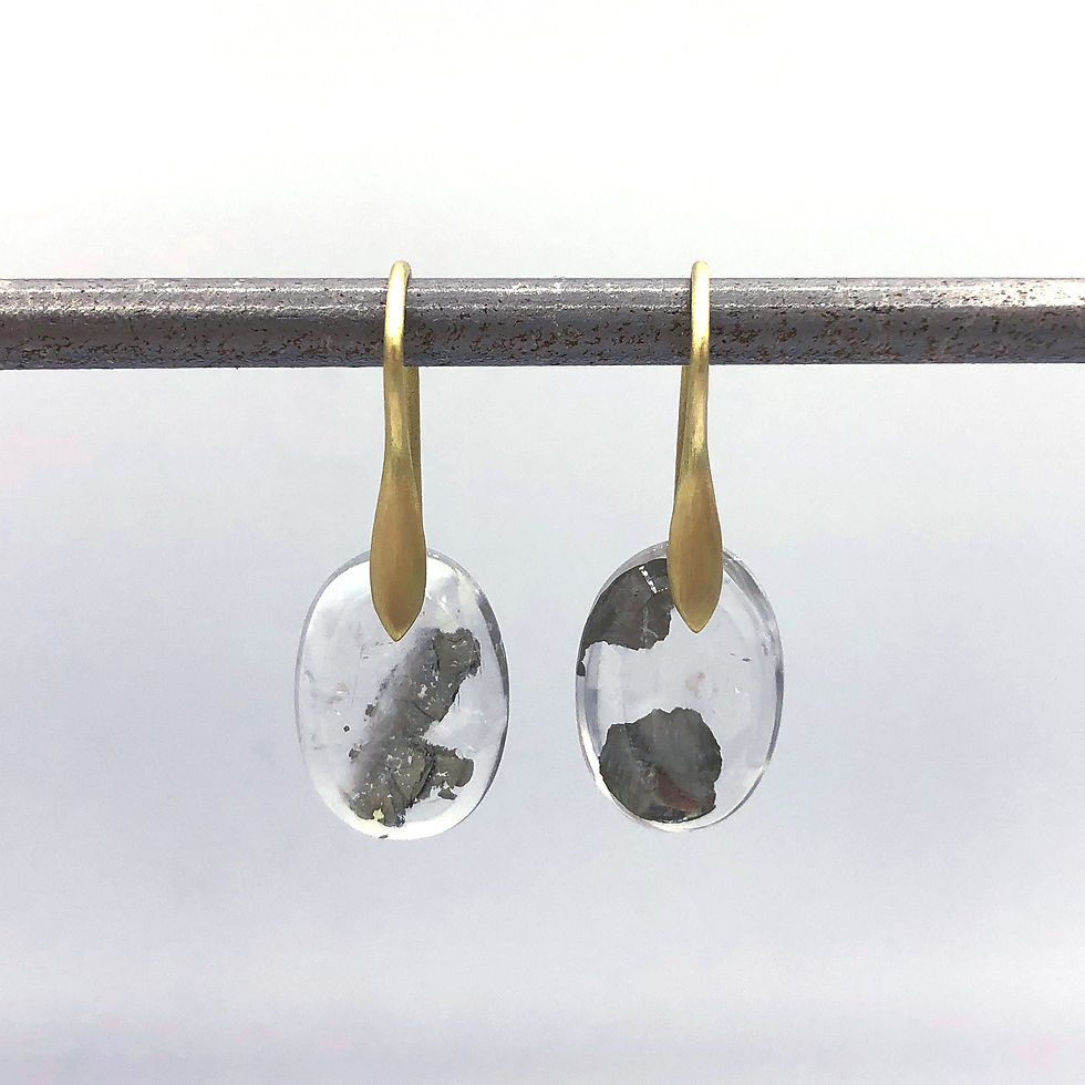 Thumbnail: Quartz with Pyrite Earrings in 18k Recycled Yellow Gold