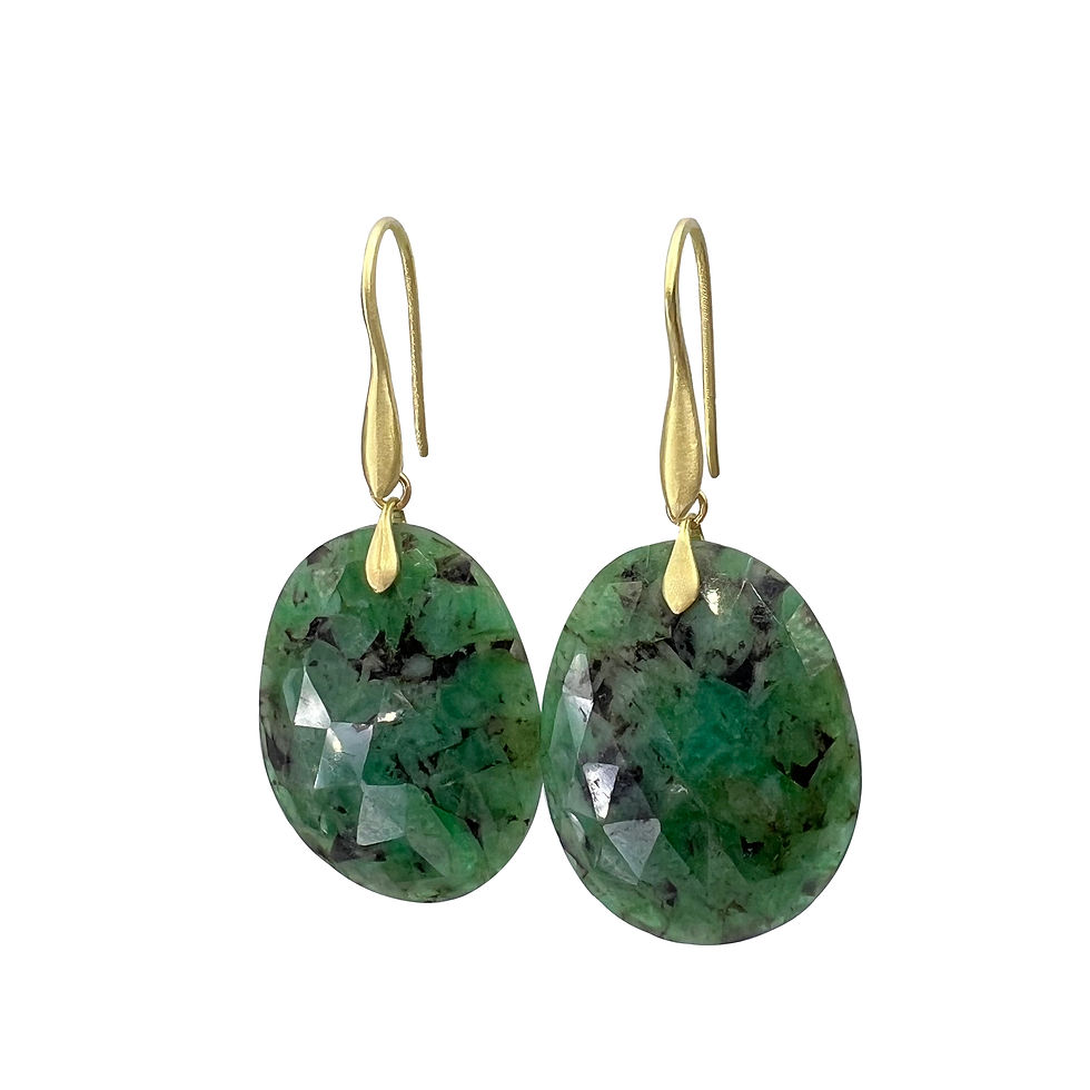 Thumbnail: Emerald in Matrix Dancing Earrings | 18k Recycled Yellow Gold