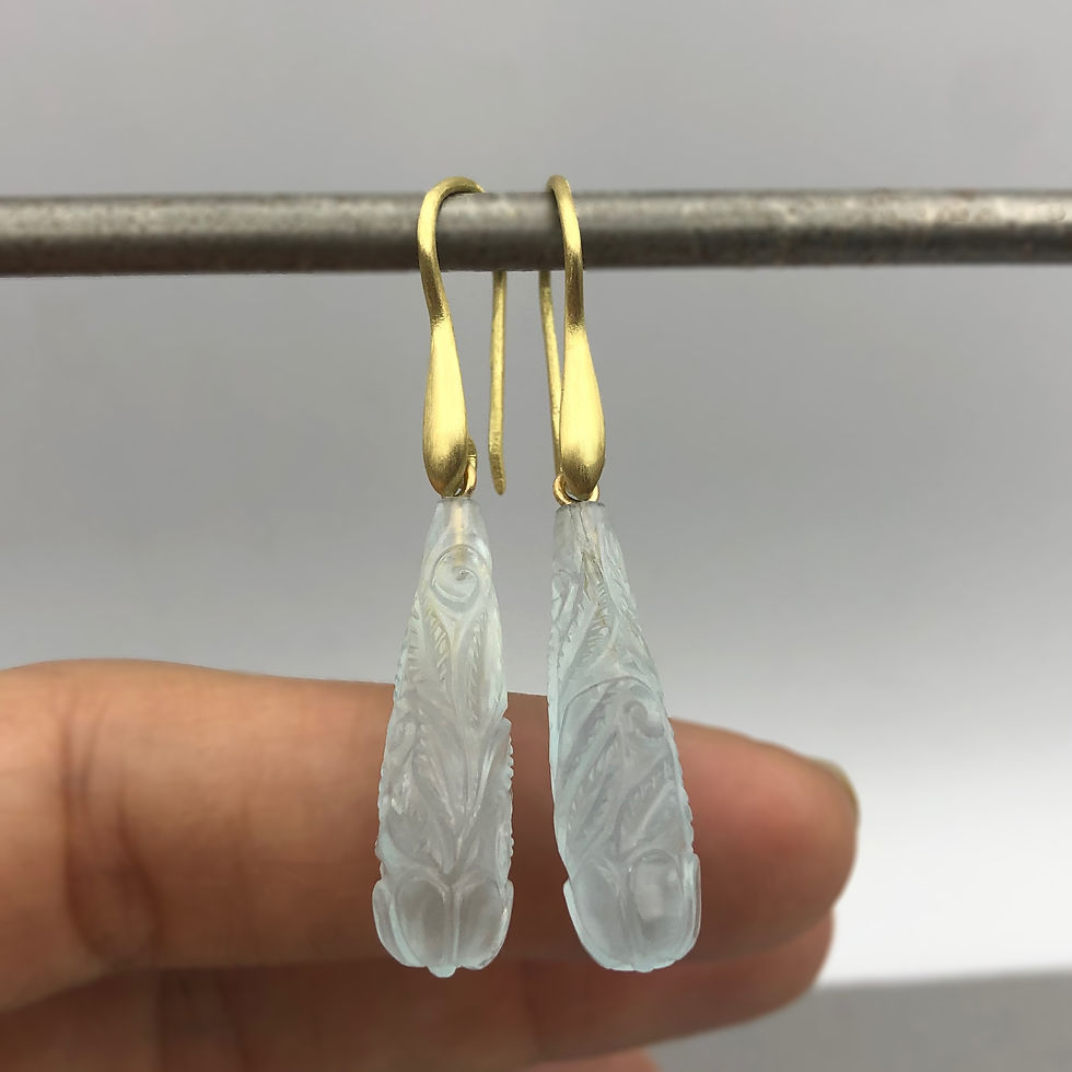 Aquamarine Carved Briolette Earrings in 18k Recycled Yellow Gold