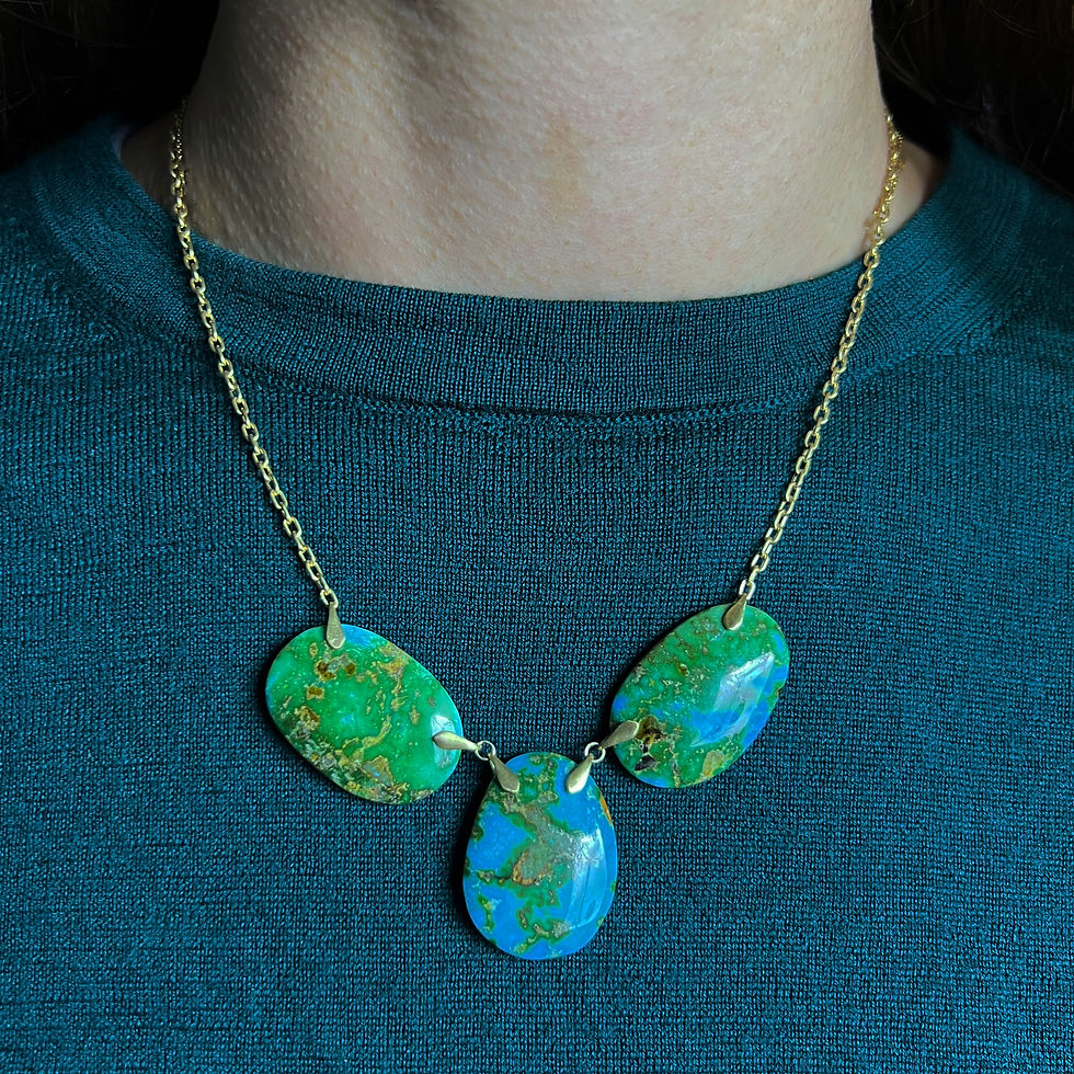 Turquoise Feather Necklace in 18k Yellow Gold