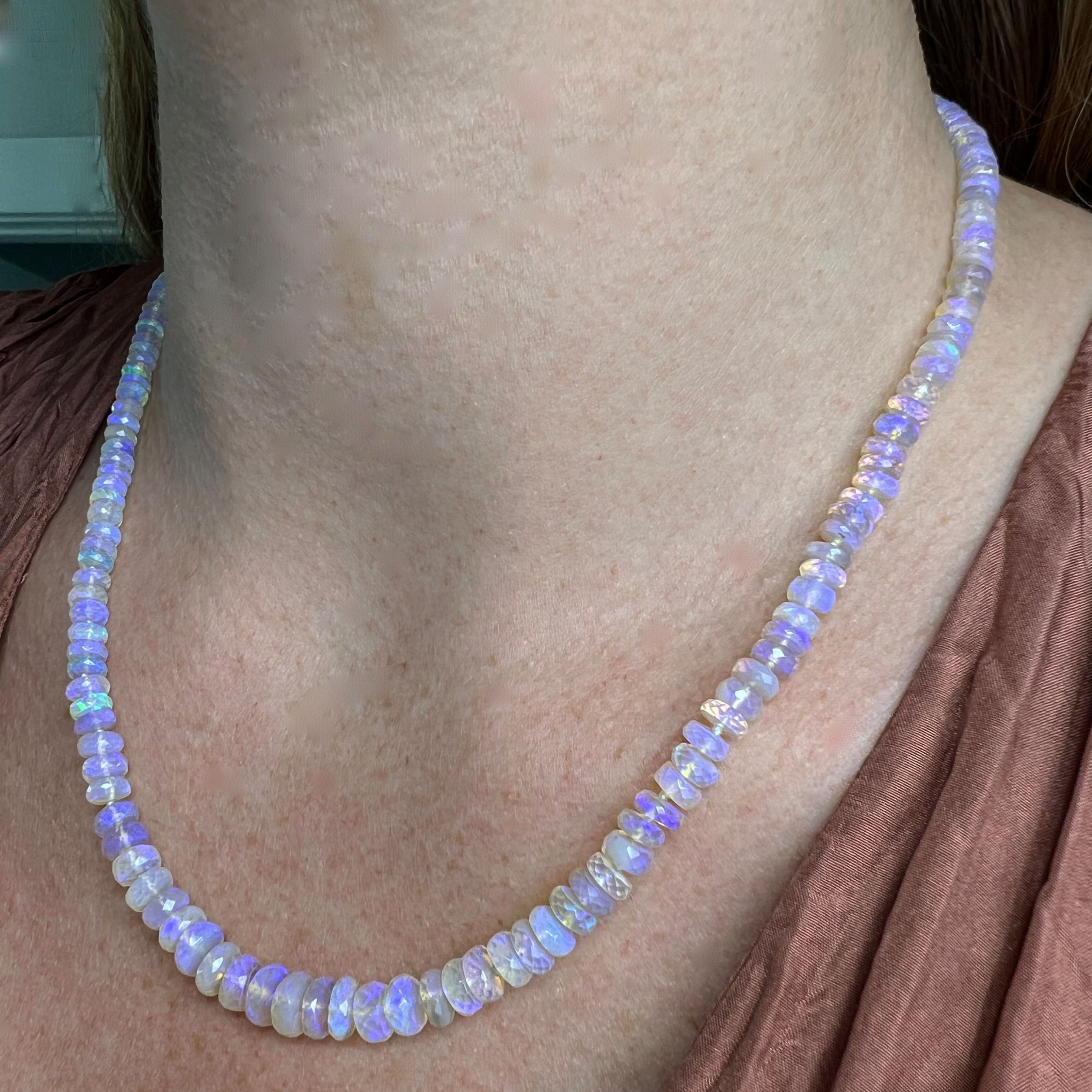 Purple Crystal Australian Opal Strand Candy Necklace | 18k Recycled Yellow Gold | 18in