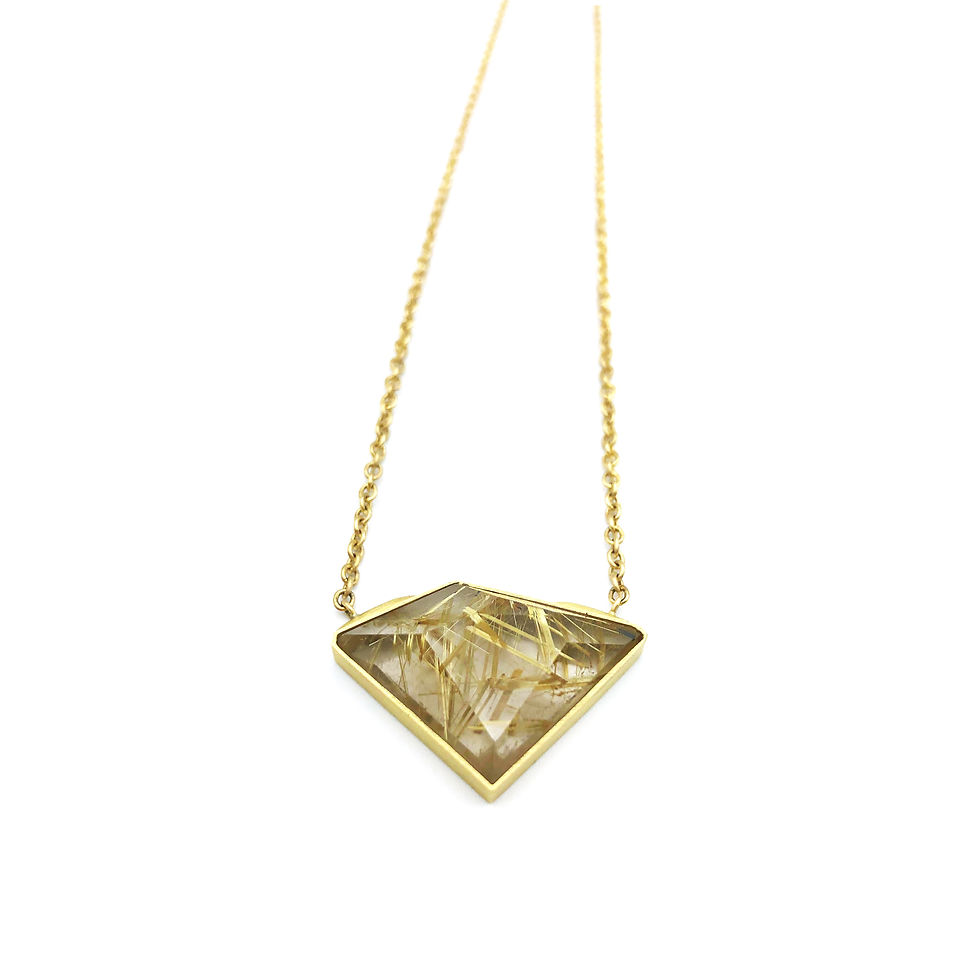 Thumbnail: Funky Asymmetrical Gold Rutilated Quartz Necklace | 18k Recycled Yellow Gold