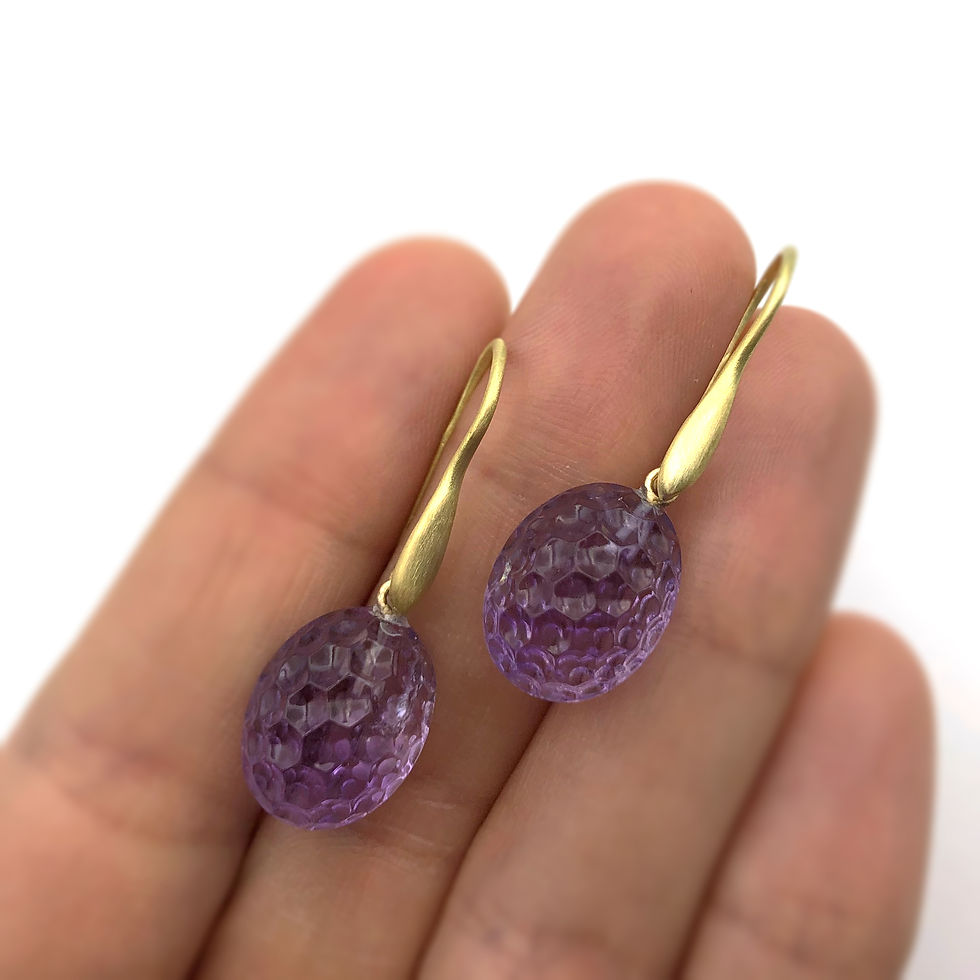 Thumbnail: Carved Amethyst Berry Earrings in 18k Recycled Yellow Gold