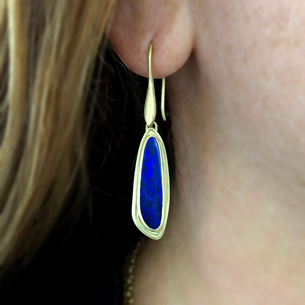 Australian Blue Opal Drop Earrings in 18k Recycled Yellow Gold