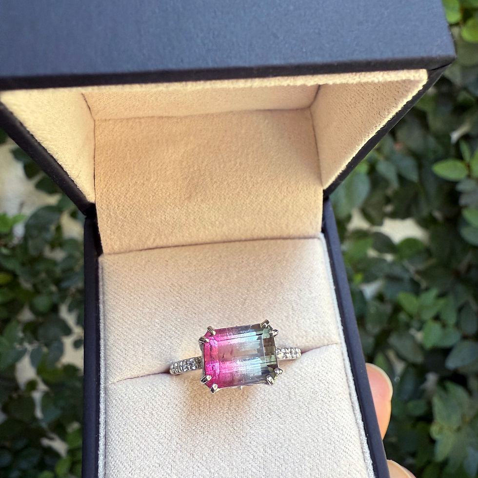 Thumbnail: Red White and Blue Tourmaline Custom Ring in Platinum with Diamonds