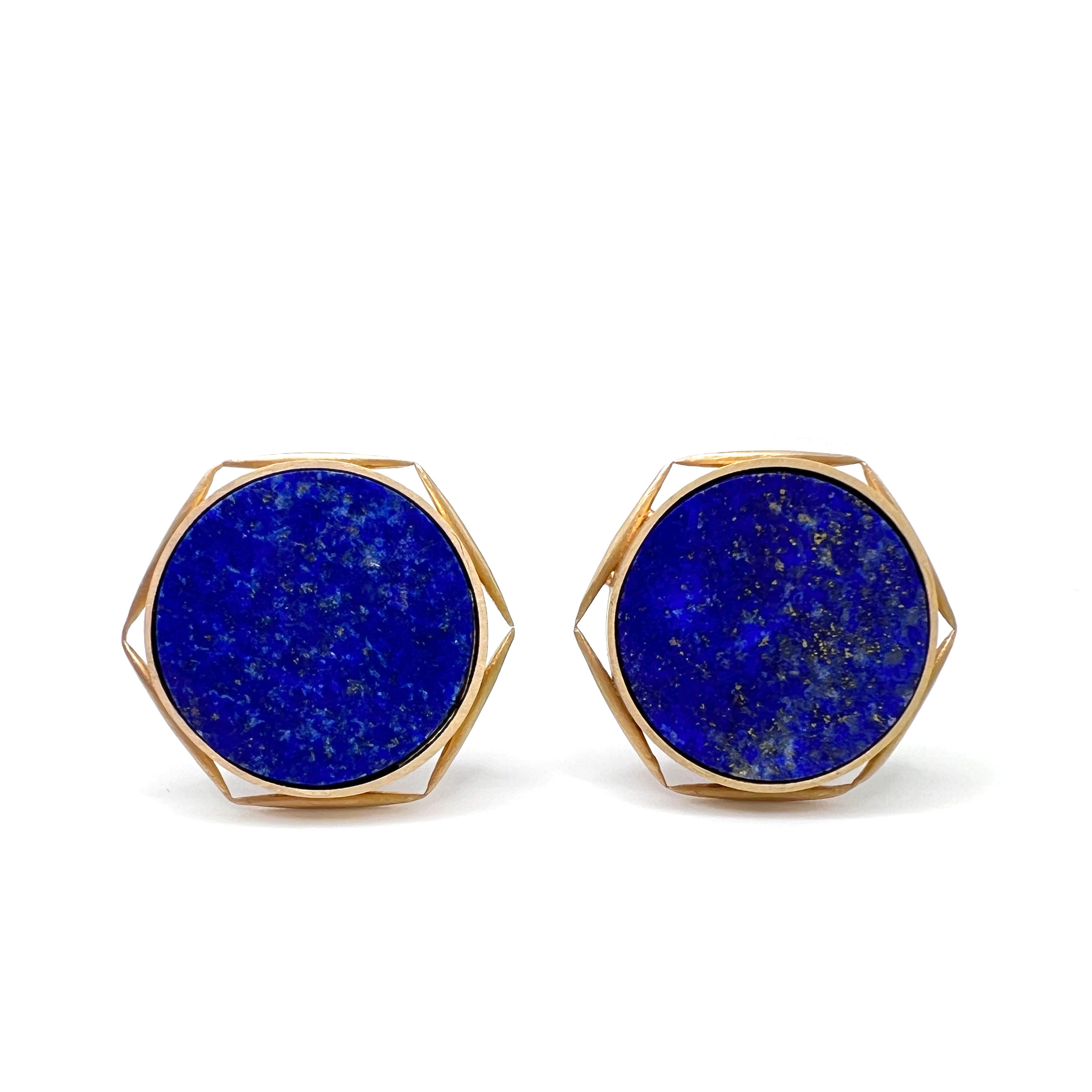 Lapis Leaf Cufflinks in 14k Yellow Gold
